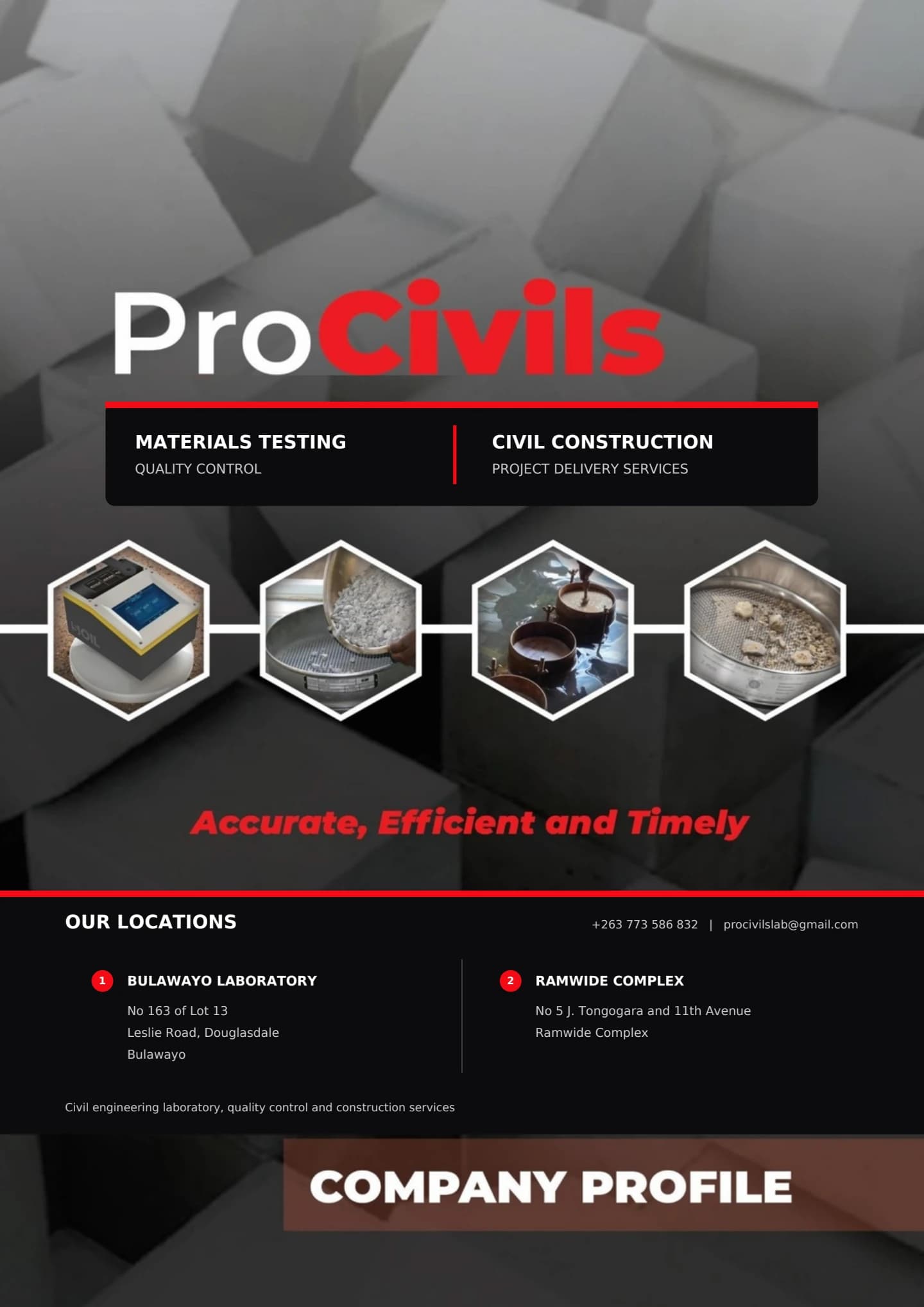 Company profile page 1: Cover and locations